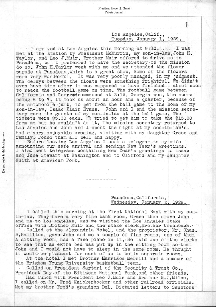 Scanned typewritten journal pages dated January 1929, showing daily entries arranged in paragraph form.