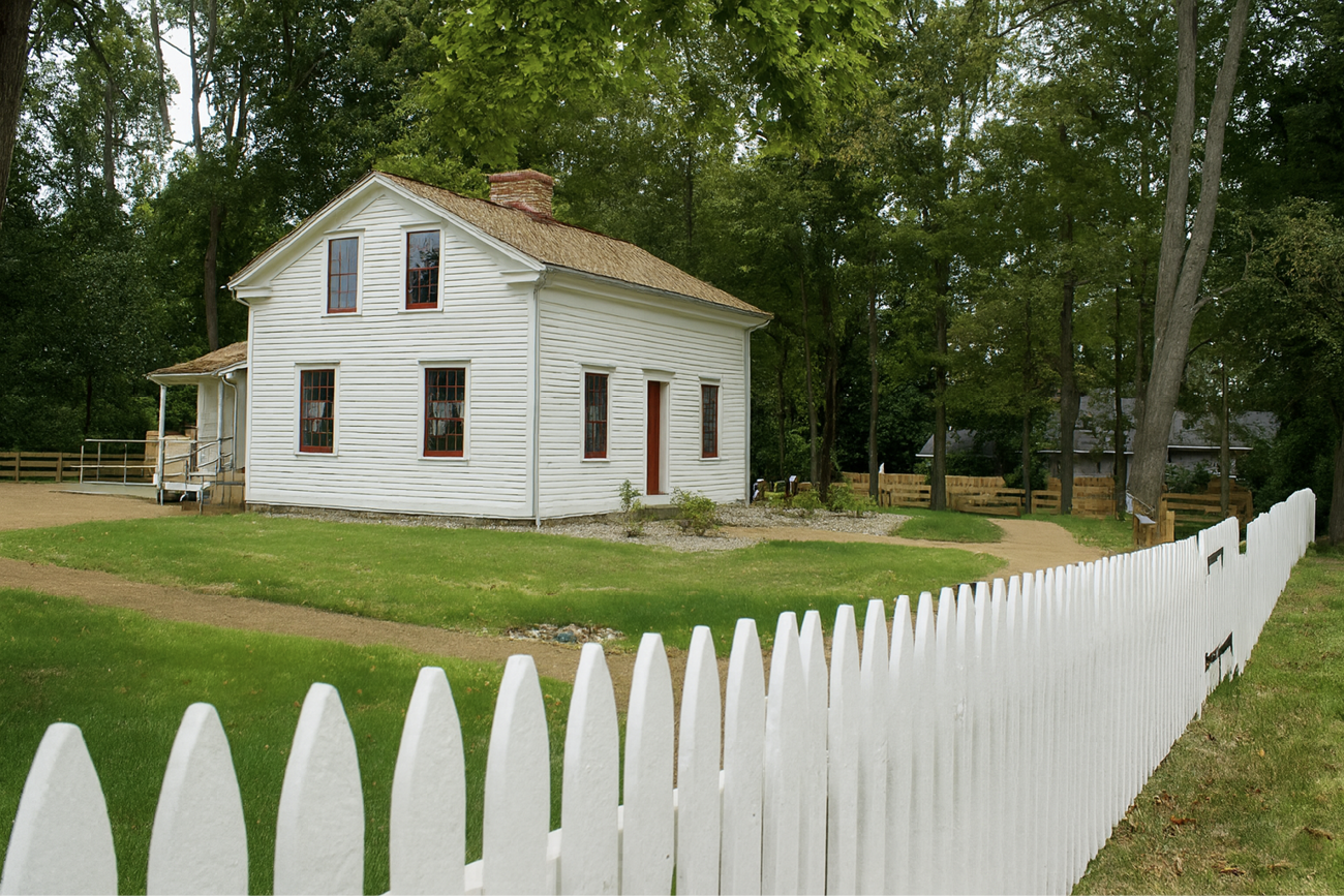Restored Joseph and Emma Smith home in Kirtland, white frame house